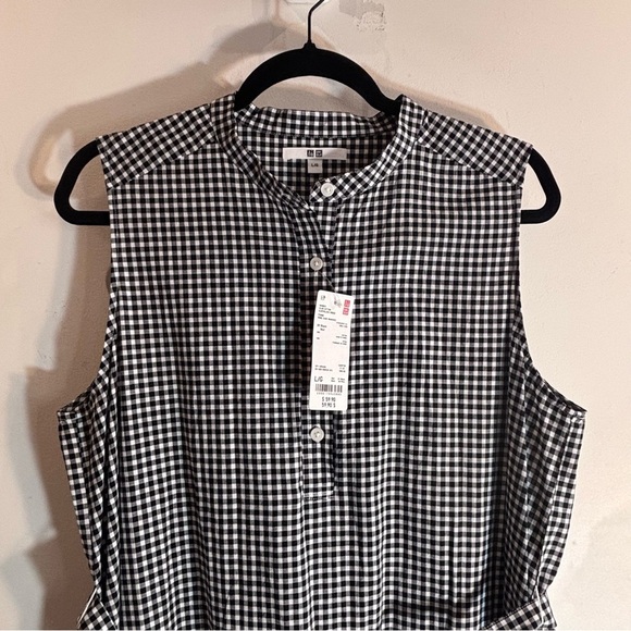 UNIQLO Sz L Black and White Gingham Sleeveless Dress Tiered Ruffles NEW WITH TAG - Picture 2 of 11